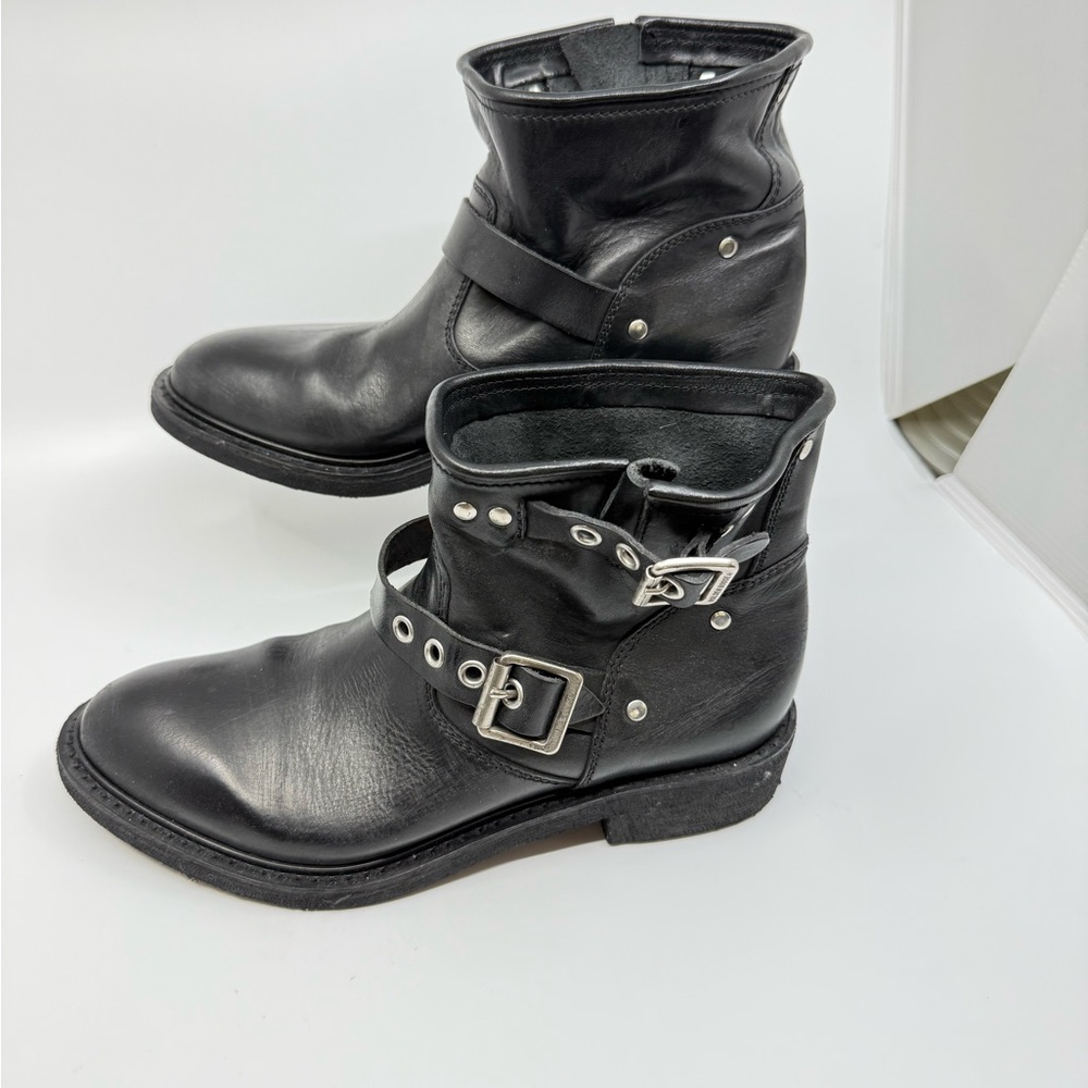 Black Leather Buckle Ankle Boots - Women's - Picture 7 of 9